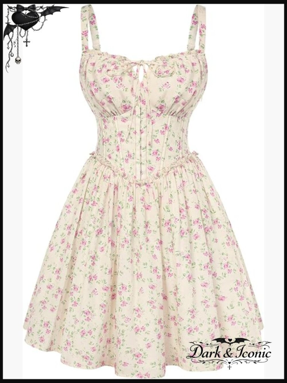 Women's Floral Lace Up Corset Mini Dress with Pockets